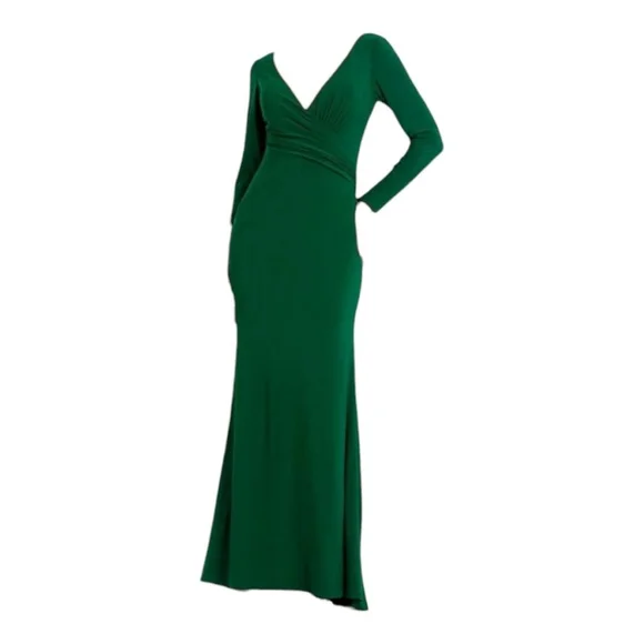 Mac Duggal Green Long Sleeve Maxi Gown Size 4 - Picture 5 of 10